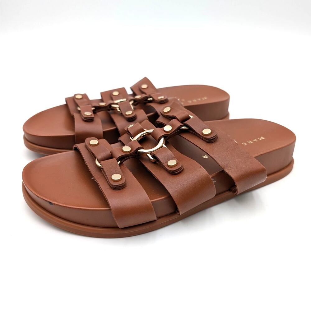 Marc Fisher Verity Flat Leather Footbed Sandals Women's Brown Size US6.5M EU37